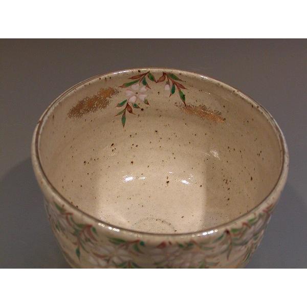 茶道具 抹茶茶碗 色絵 枝垂（しだれ）桜、京焼 中村清彩（せいさい）作