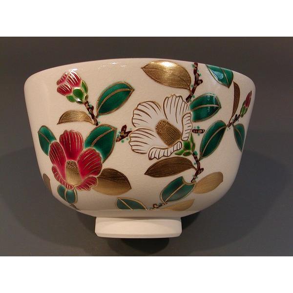 茶道具 抹茶茶碗 色絵 椿画、京都 相模竜泉作、桐共箱 新品 茶道具 抹茶茶碗 色絵 椿画、京都 相模竜泉作、桐共箱 新品