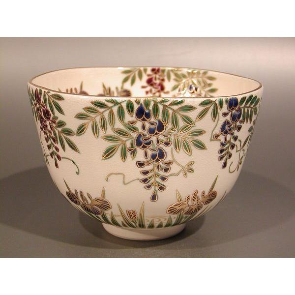 茶道具　抹茶茶碗　色絵　藤　菖蒲画、京都　相模竜泉作、桐共箱　新品。