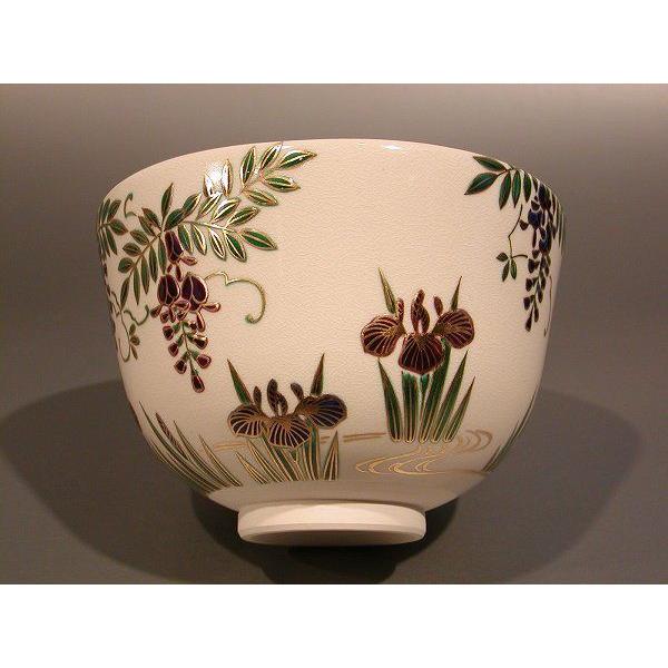 茶道具　抹茶茶碗　色絵　藤　菖蒲画、京都　相模竜泉作、桐共箱　新品。_2