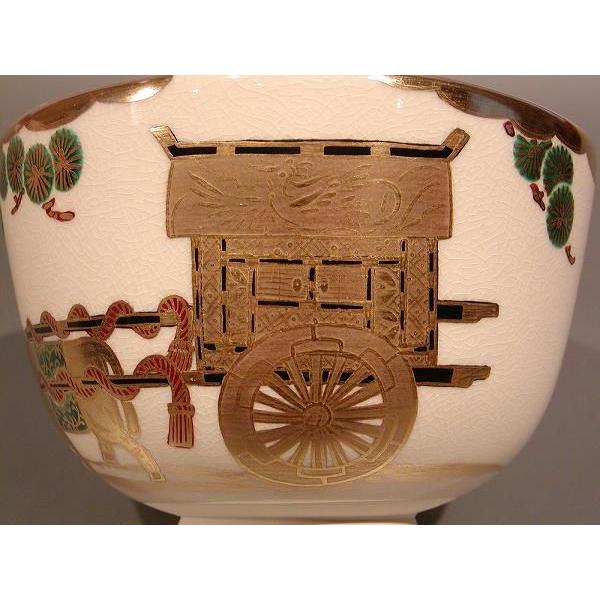 茶道具 抹茶茶碗 色絵 御所車、京都 相模竜泉作、桐共箱 新品