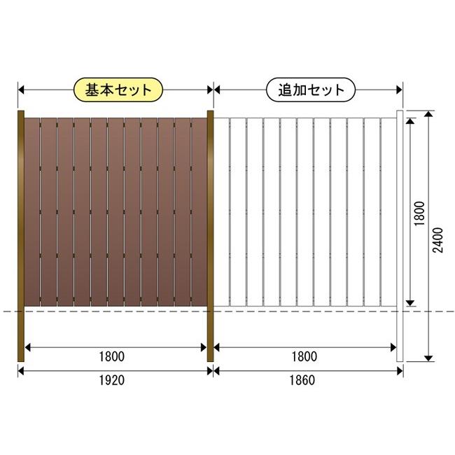 エイコー板垣セット30型　基本セット2段胴縁　竪板片面張　支柱：焼木目、板：ブラウンW1920×Ｈ750（柱1400）