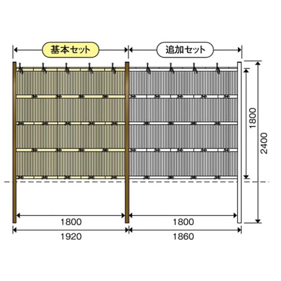 竹垣セット8型立御簾垣II型基本セット  合成竹 竹垣根 竹垣フェンス 樹脂 和風 仕切り 竹プラスチック フェンス 竹垣 目隠し 目かくし_3