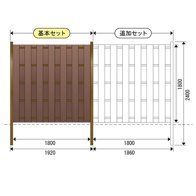 大和張H1500基本セット（アルミ支柱60角古色木目、板色：ブラウン）両柱W1920×H1500mm（柱2100）
