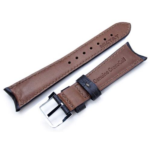 20mm MiLTAT 時計ベルト クロコグレーン ダークグレー グレーステッチ