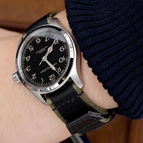 20mm HAVESTON 時計ベルト Radiol-B ポリアミド ブラック＆カーキ