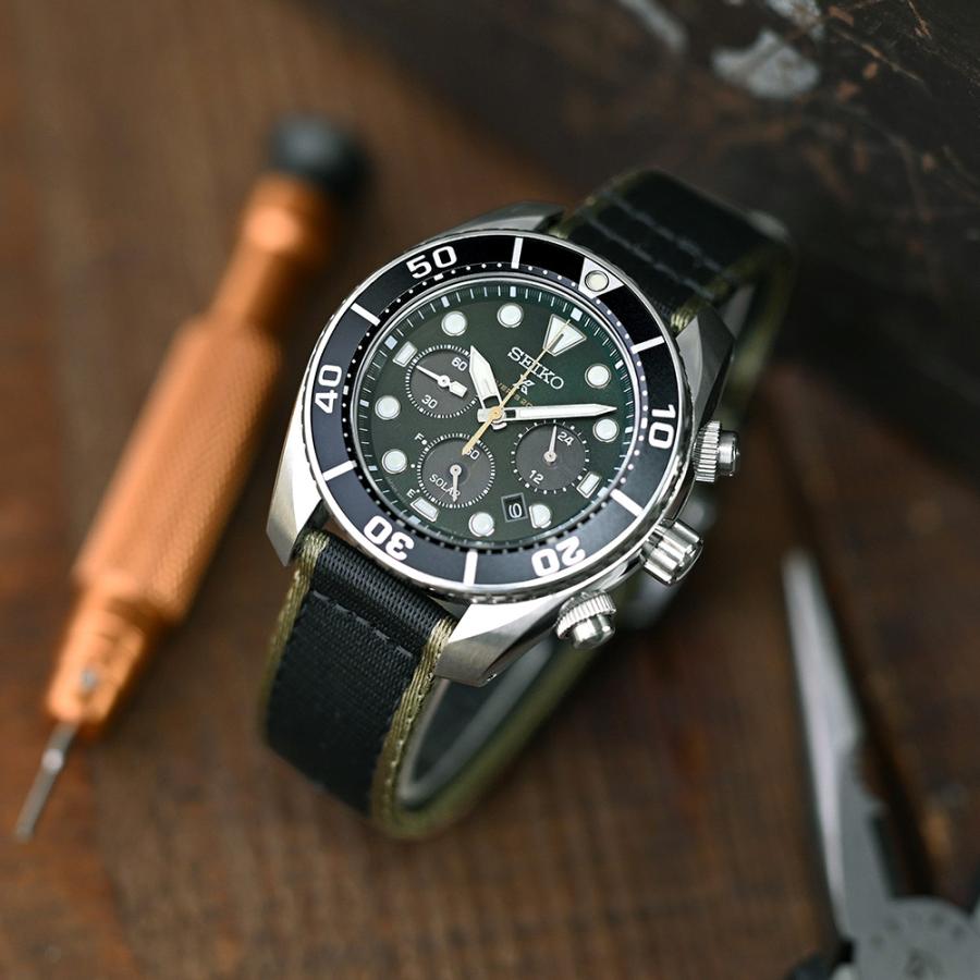 20mm HAVESTON 時計ベルト Radiol-2P ナイロン ブラック＆カーキ