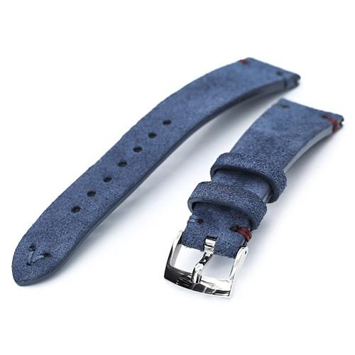 20mm MiLTAT 時計ベルト イタリアンスエード ブルー ブルー＆レッド