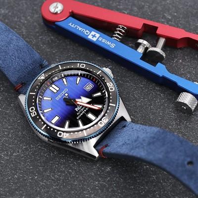 20mm MiLTAT 時計ベルト イタリアンスエード ブルー ブルー＆レッド 