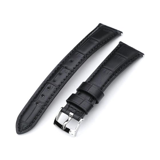 21mm MiLTAT 時計ベルト クロコグレーン ブラック ポリッシュド