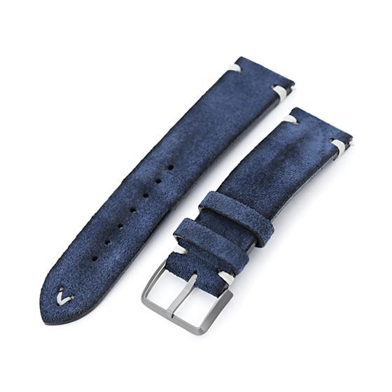 21mm MiLTAT 時計ベルト ヌバック ネイビーブルー ベージュステッチ