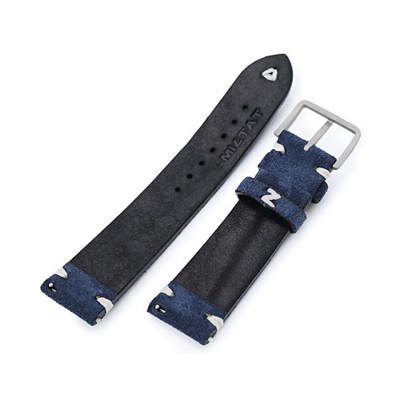21mm MiLTAT 時計ベルト ヌバック ネイビーブルー ベージュステッチ