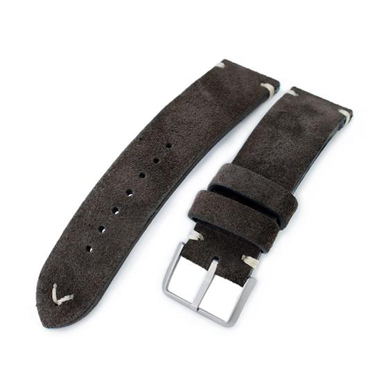 21mm MiLTAT 時計ベルト ヌバック ダークブラウン ベージュステッチ