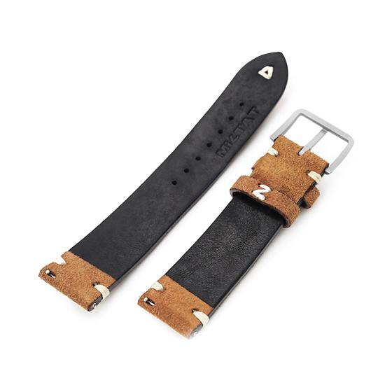 21mm MiLTAT 時計ベルト ヌバック キャメル ベージュステッチ