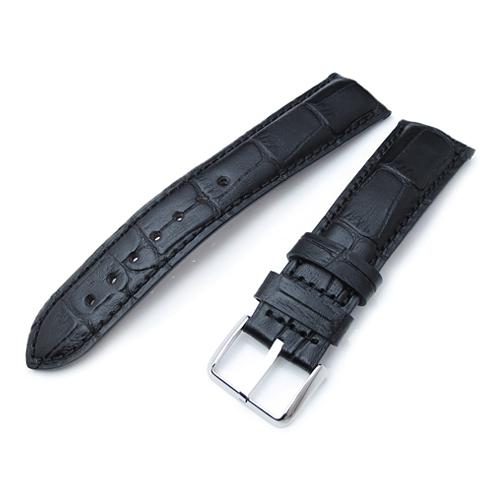 22mm MiLTAT 時計ベルト クロコグレーン マットブラック カーブド
