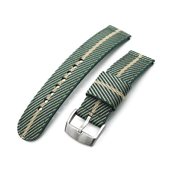 22mm MiLTAT 時計ベルト ナイロン グリーン＆カーキ ポリッシュド