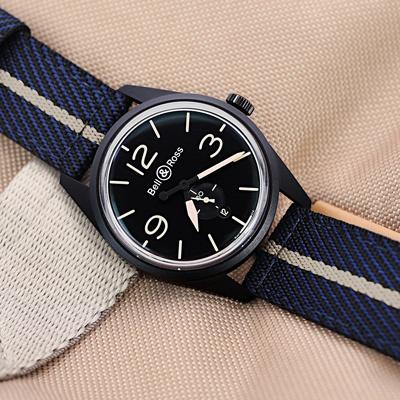 22mm MiLTAT 時計ベルト ナイロン ブルー＆カーキ ポリッシュド
