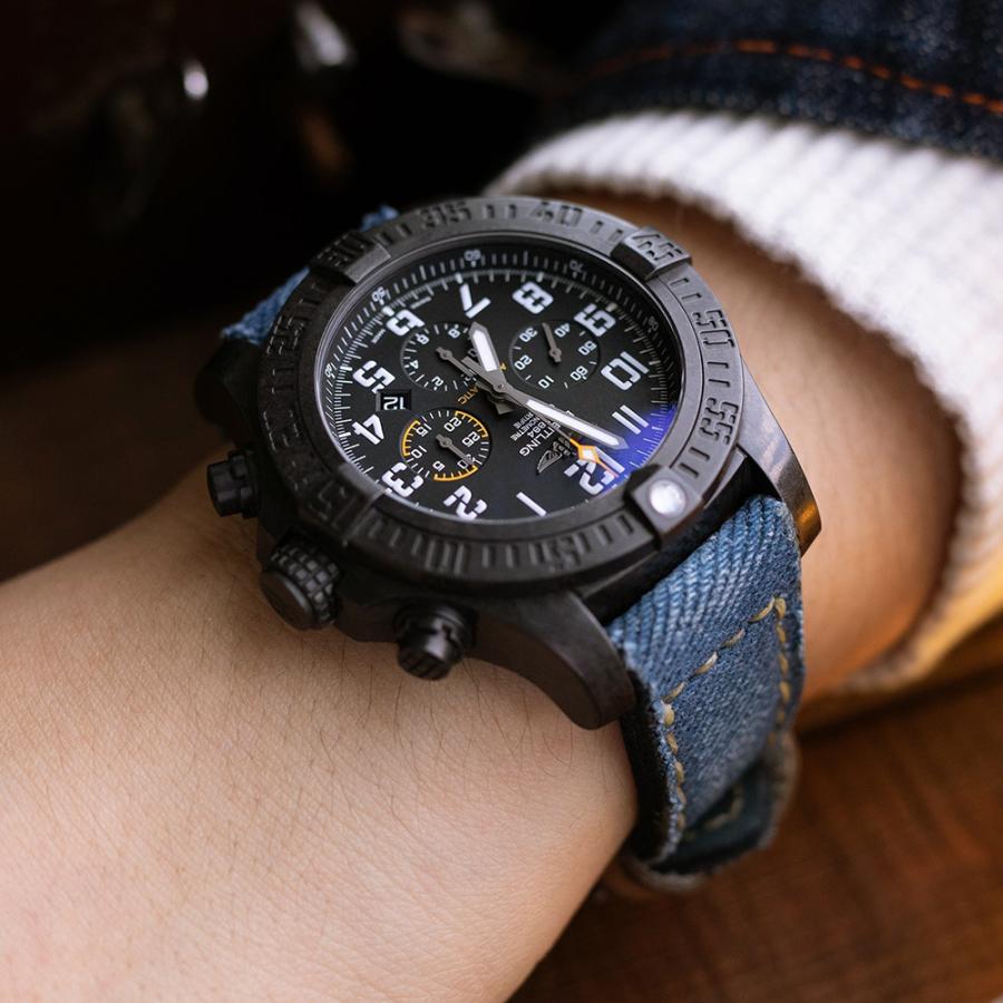 24mm MiLTAT 時計ベルト GUNNY X MT ウォッシュドデニム ブルー カーキ