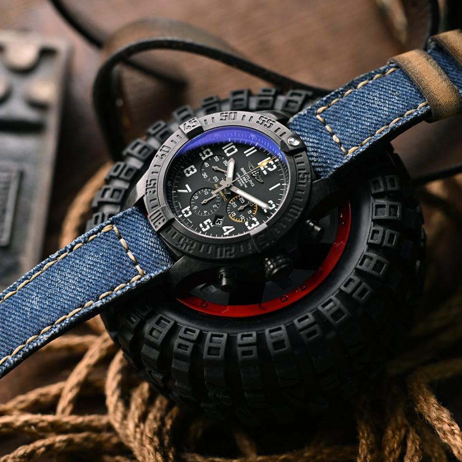 24mm MiLTAT 時計ベルト GUNNY X MT ウォッシュドデニム ブルー カーキ
