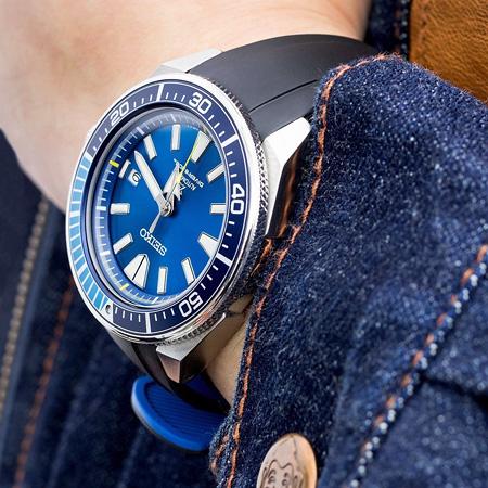 22mm Crafter Blue 時計ベルト NBRラバー ブラック＆ブルー