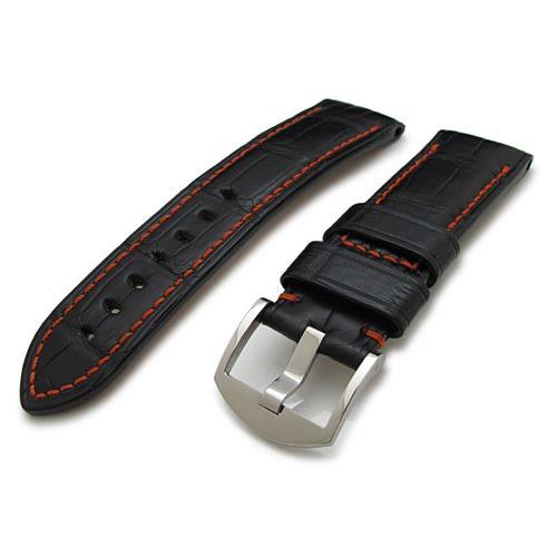 24mm TAIKONAUT 時計ベルト アリゲーター マットブラック レッド