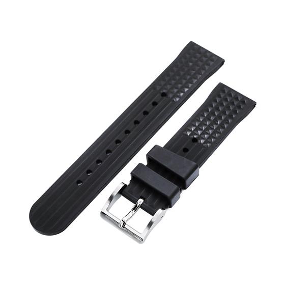 21mm MiLTAT 時計ベルト FKMラバー ブラック ワッフル ストレート