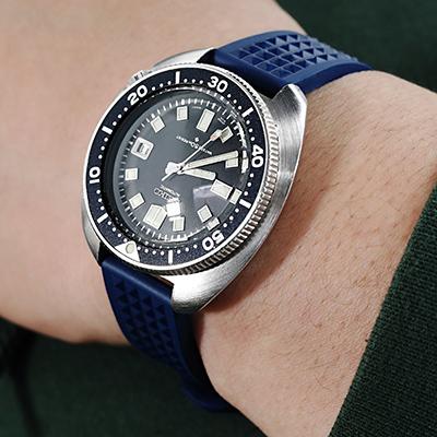19mm MiLTAT 時計ベルト FKMラバー ネイビーブルー ワッフル