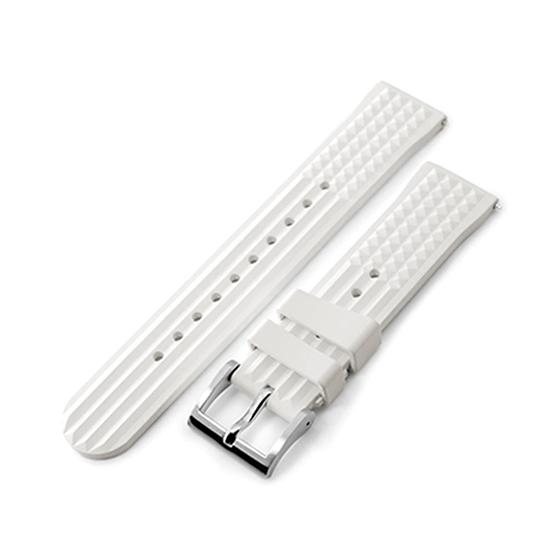 20mm MiLTAT 時計ベルト FKMラバー ホワイト ワッフル ストレート