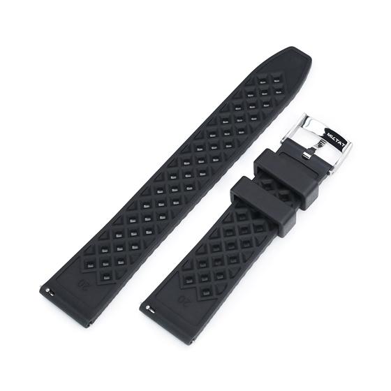 20mm MiLTAT 時計ベルト FKMラバー ロンバス ブラック ストレート