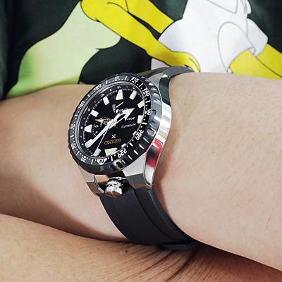 24mm MiLTAT 時計ベルト FKMラバー ラダーステップ ブラック