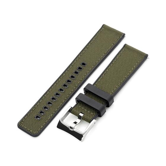 20mm MiLTAT 時計ベルト セイルクロス FKMラバー ミリタリーグリーン