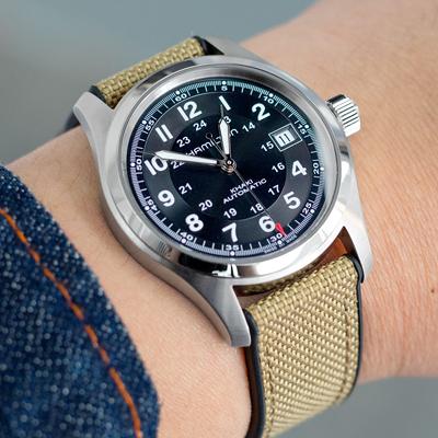 20mm MiLTAT 時計ベルト セイルクロス FKMラバー カーキ