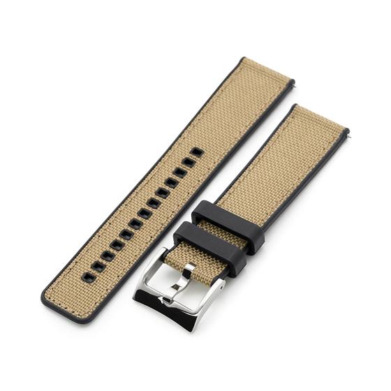 22mm MiLTAT 時計ベルト セイルクロス FKMラバー カーキ ストレート
