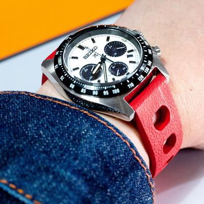 20mm MiLTAT 時計ベルト FKMラバー レッド ラリー ストレートエンド