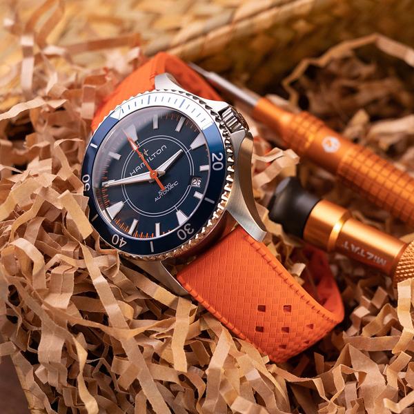 20mm MiLTAT 時計ベルト FKMラバー トロピックスタイル2 オレンジ