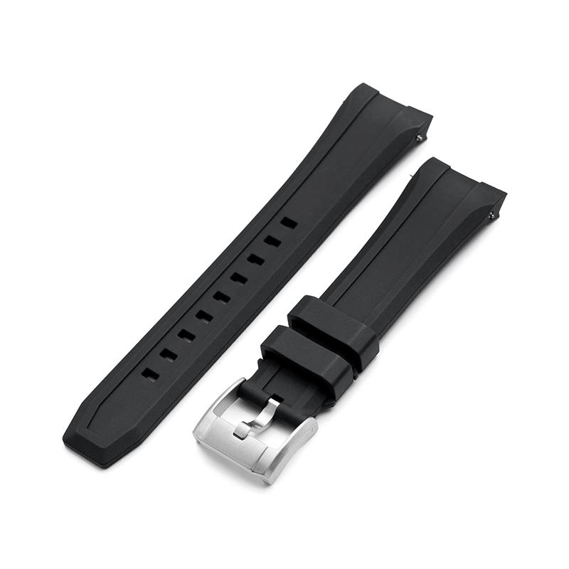 22mm MiLTAT 時計ベルト FKMラバー ブラック カーブドエンド クイック