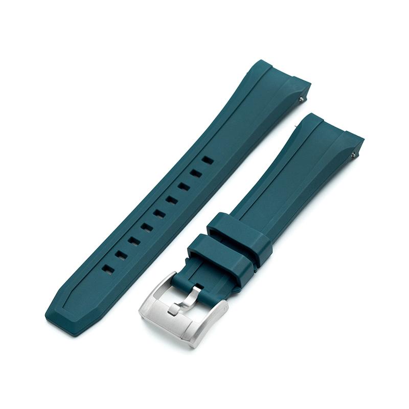 22mm MiLTAT 時計ベルト FKMラバー ブルーグリーン カーブド