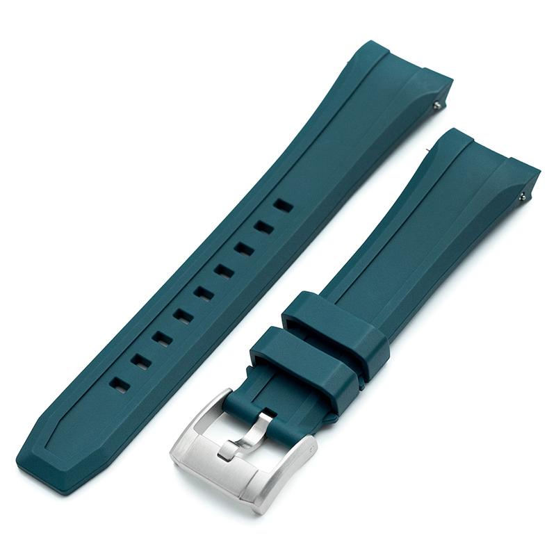 22mm MiLTAT 時計ベルト FKMラバー ブルーグリーン カーブド