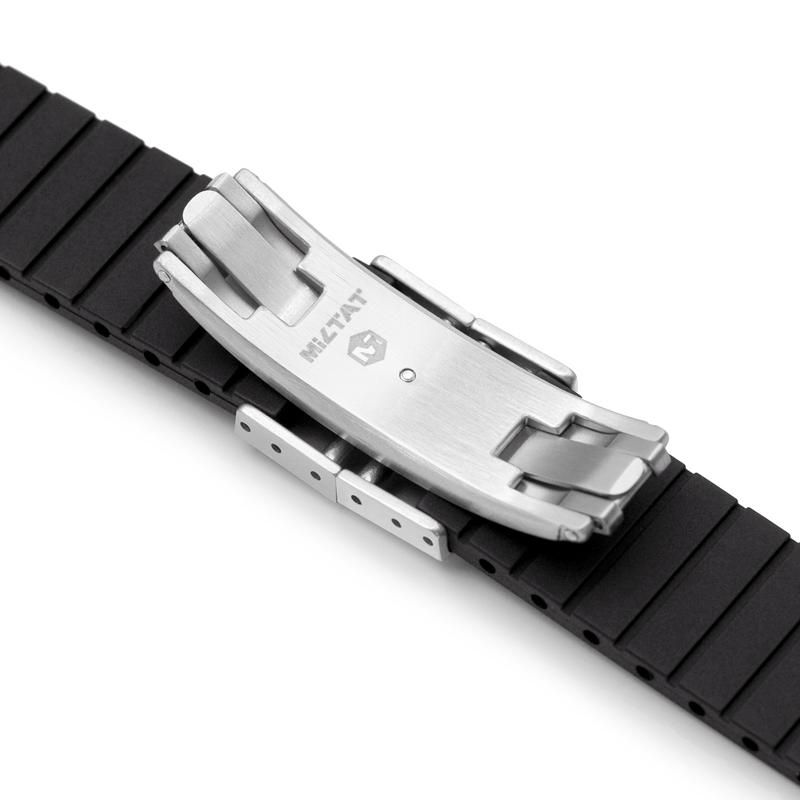 19mm MiLTAT FKM26 時計ベルト FKMラバー ブラック バタフライバックル