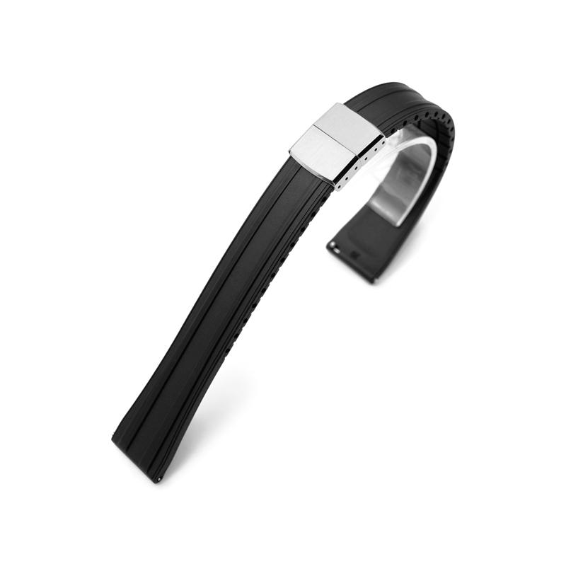 20mm MiLTAT FKM28 時計ベルト FKMラバー ブラック バタフライバックル