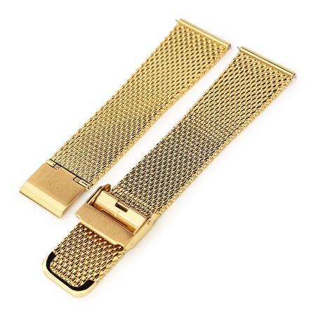 21mm MiLTAT 時計ベルト ミラネーゼメッシュバンド テーパード ポリッシュドIPゴールド クイックリリースの画像