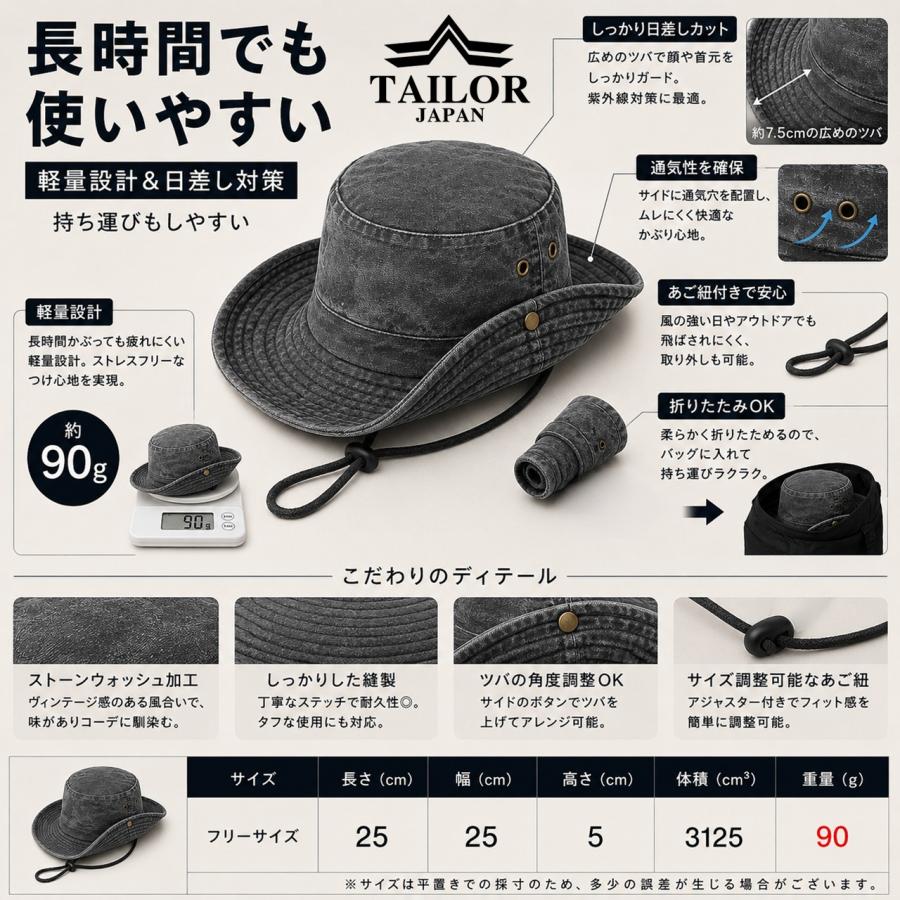 TAILOR JAPAN テイラージャパン ストーンウォッシュ ハット サファリ