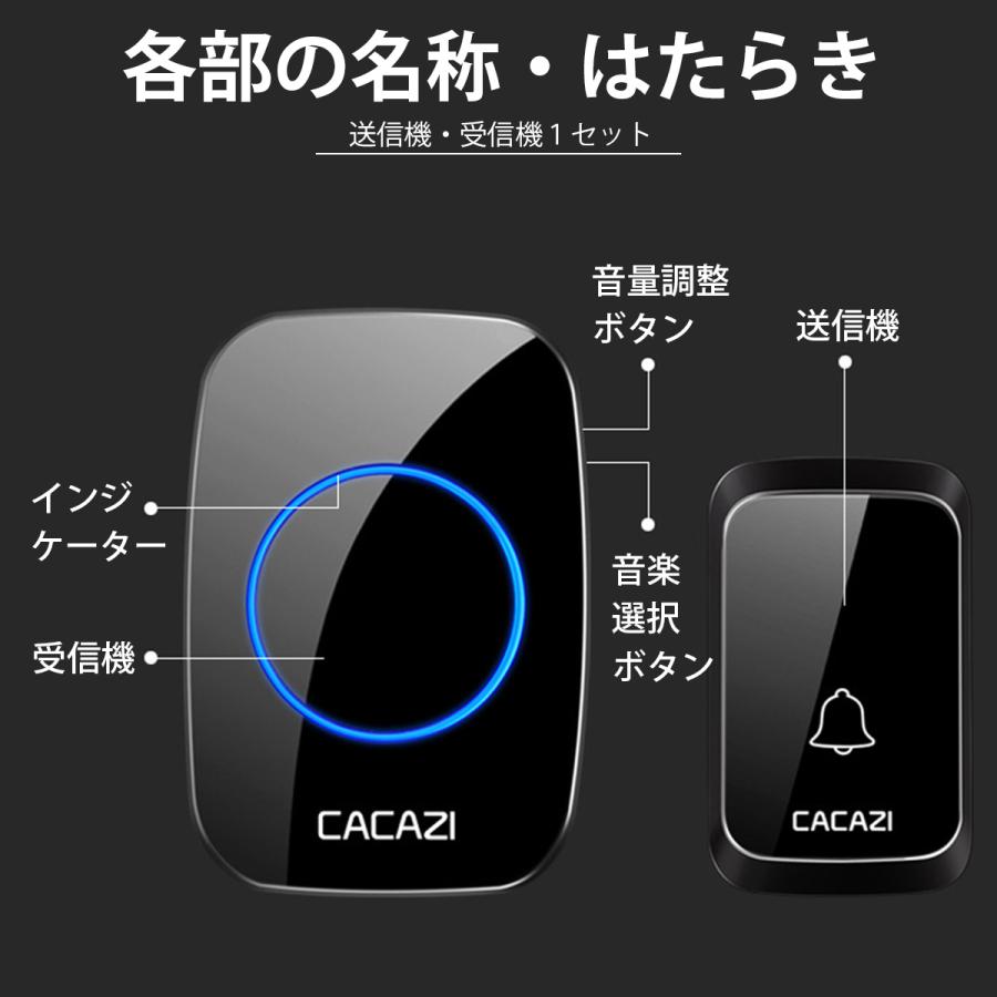 チャイム ワイヤレスチャイム インターホン ピンポン おすすめ 介護 玄関 ドアフォン 受信機2 送信機1 無線 ドアベル｜tailwind932｜03