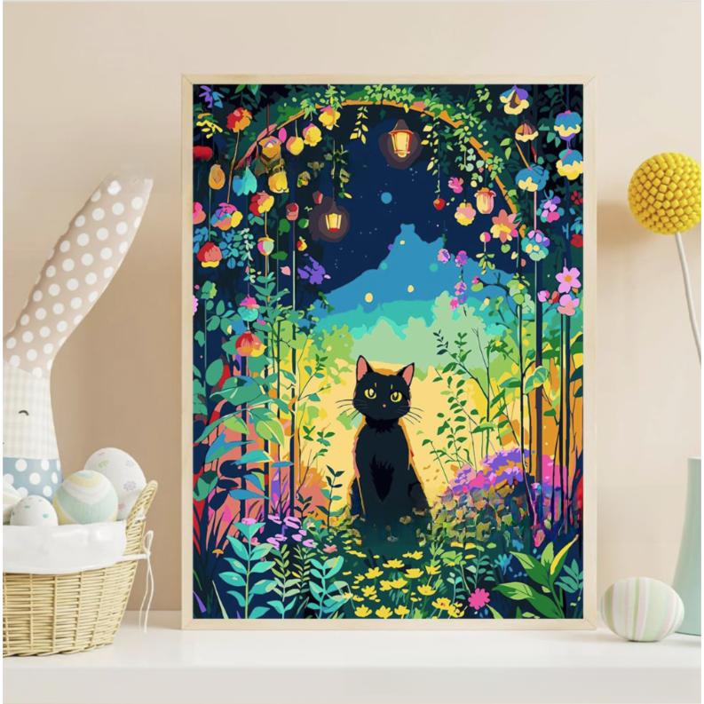 ダイヤモンドアート 初心者 猫 動物 ねこ 黒 ブラック 丸 ラウンド