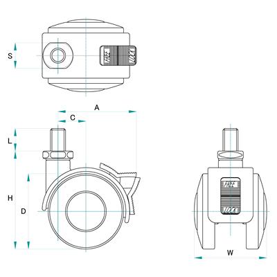 東信製作所 US50-B 双輪キャスター 50mm ボルト キャップカラー 黒ナイロン｜tairaml｜02