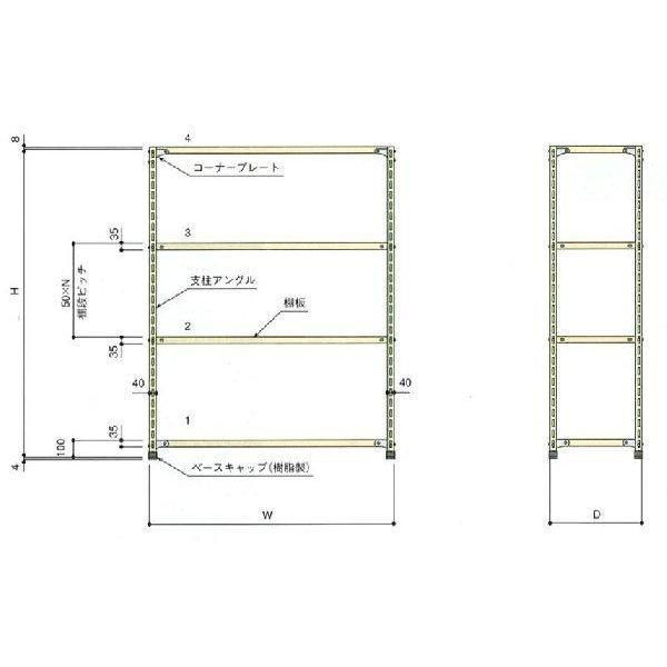 100kg/段 W875×D300×H1500 3段 扶桑金属工業 軽量 スチール 棚 ラック WO1509S03 アイボリー_3