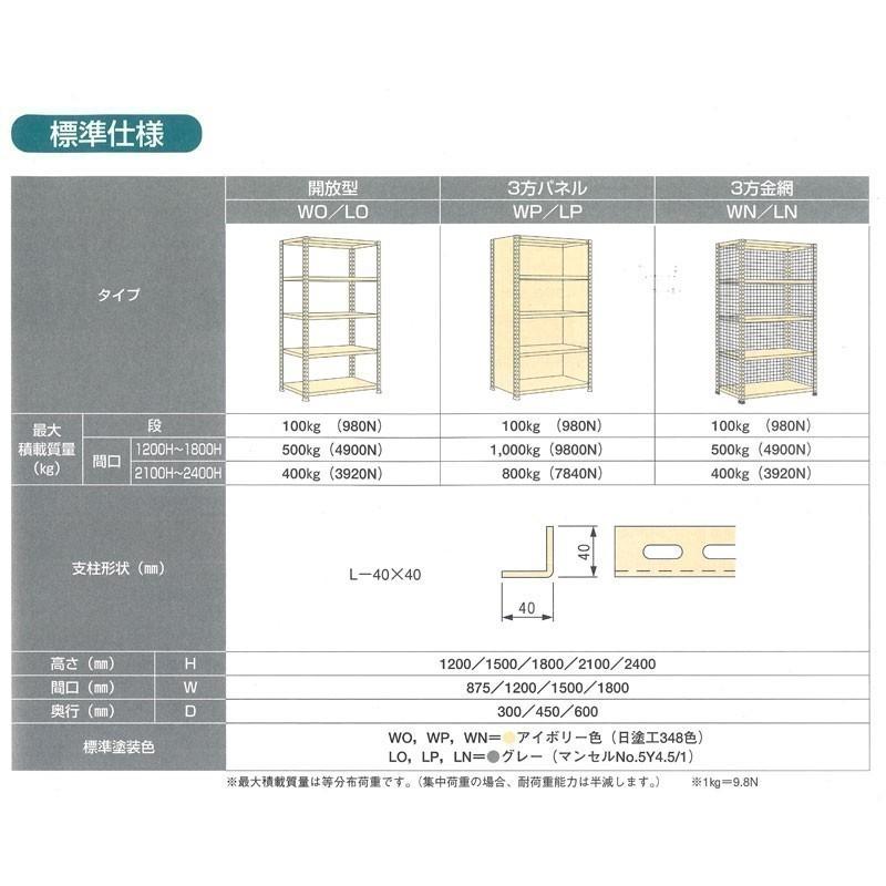 100kg/段 W1200×D450×H1800 5段 扶桑金属工業 軽量 スチール 棚 ラック WO1812M05 アイボリー｜tairaml｜07