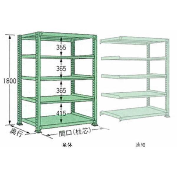150kg/段 幅 W1490×奥行 D450×高さ H1800 グリーン単体5段 MS1815M05T ボルトレス 中量棚 扶桑金属工業