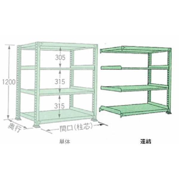 150kg/段 幅 W1190×奥行 D600×高さ H1200 グリーン連結4段 MS1212L04R ボルトレス 中量棚 扶桑金属工業