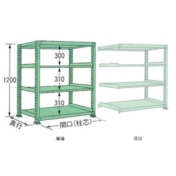 200kg/段 幅 W1490×奥行 D600×高さ H1200 グリーン 単体 4段 ME1215L04T ボルトレス 中量棚 扶桑金属工業
